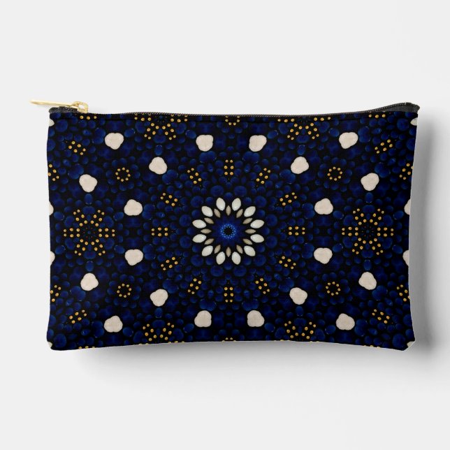 Elegant Sapphire Blue & Pearl Abstract Dot Art  Accessory Pouch (Front)