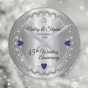 Elegant Sapphire Diamonds 45th Wedding Anniversary Round Clock