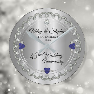 Elegant Sapphire Diamonds 45th Wedding Anniversary Round Clock