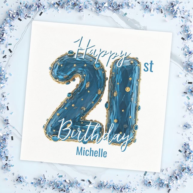 Elegant Sapphire & Gold 21st Birthday Celebration Napkins (Creator Uploaded)