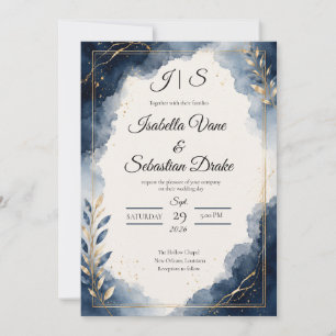 Elegant Sapphire Minimalist Luxury Wedding Invitation