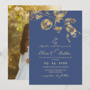 Elegant Sapphire Pantone Gold Wedding Invitation