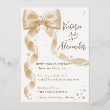 Elegant Satin Bow Foil Wedding Invite