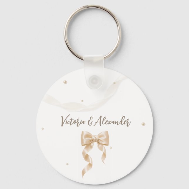 Elegant Satin Bow Wedding Keychain (Front)
