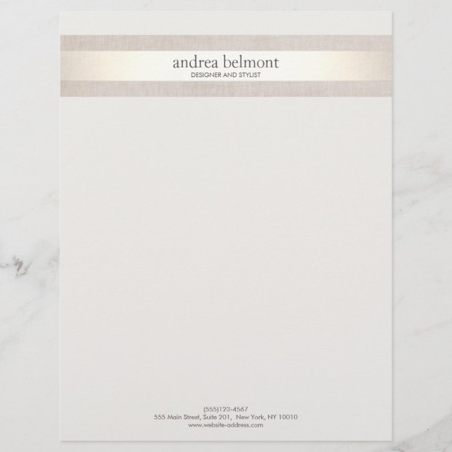 Elegant Satin Gold Stripe Ivory Stylist & Designer Letterhead (Front)