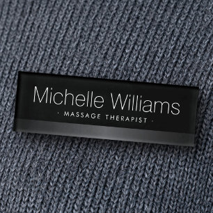 Elegant satin gray border black name tag