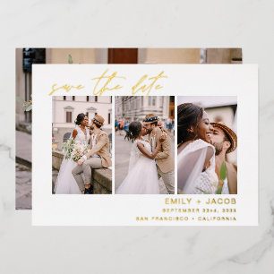 Elegant Save the Date 4 Photo Minimalist Gold Foil Invitation