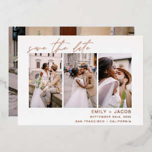 Elegant Save the Date 4 Photo Minimalist Rose Gold Foil Invitation