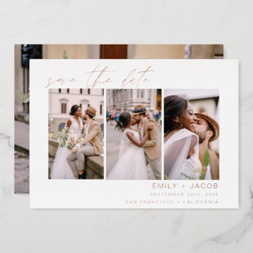 Elegant Save the Date 4 Photo Minimalist Rose Gold Foil Invitation