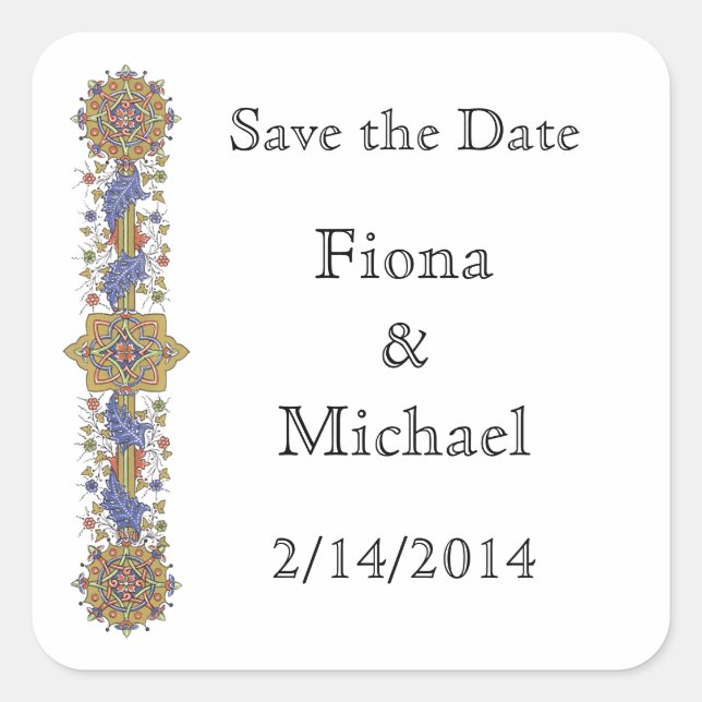Elegant Save the Date Antique Art Custom Stickers (Front)