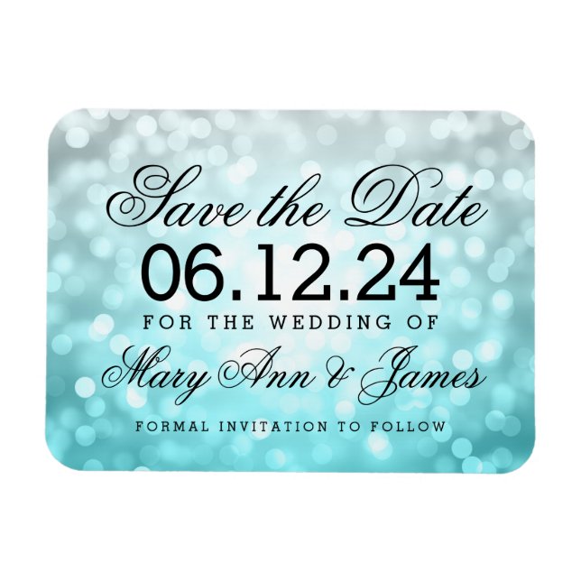 Elegant Save The Date Beach Ombre Glitter Lights Magnet (Horizontal)