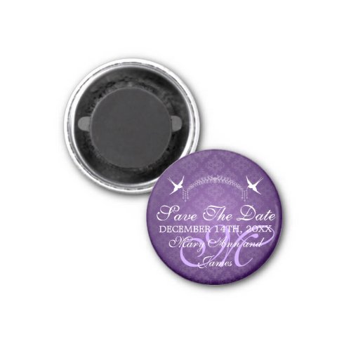 Elegant Save The Date Birds Monogram Purple Magnet