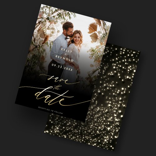 Elegant Save The Date Black Gold Photo Wedding  Invitation