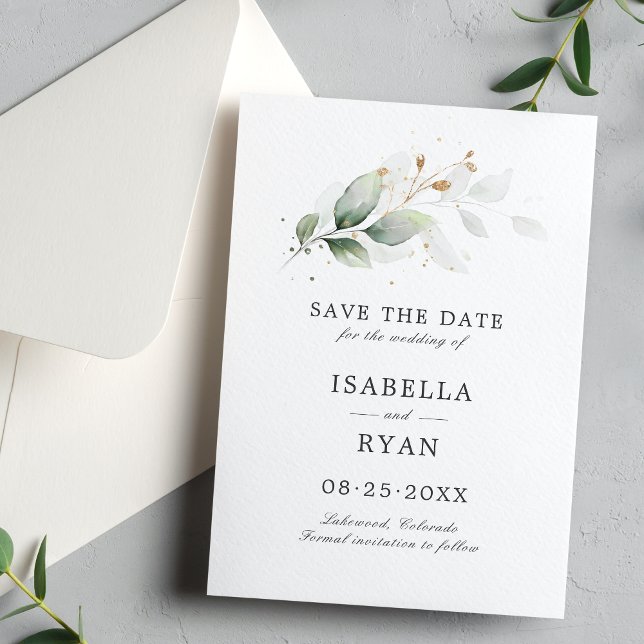Elegant Save the Date Botanical Greenery Gold (Creator Uploaded)