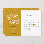 Elegant Save the Date Calendar Gold Love Heart (Front/Back)