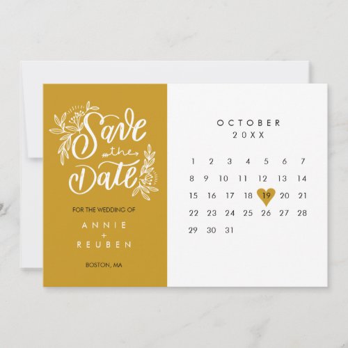 Elegant Save the Date Calendar Gold Love Heart