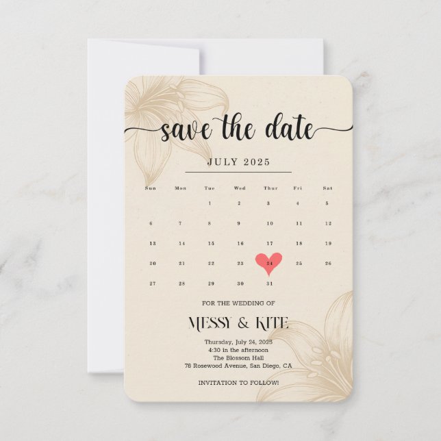 Elegant Save the Date Card – Beige Botanical (Front)