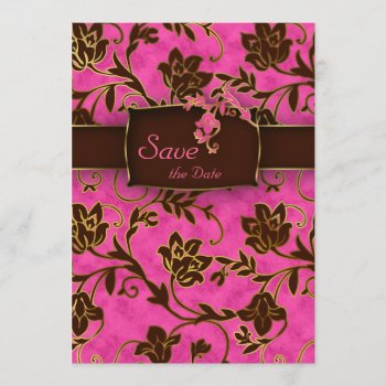 Elegant Save The Date Card Gold Pink Brown Floral by WeddingShop88 at Zazzle