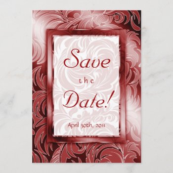 Elegant Save The Date Card Leaf Floral Silver Red by WeddingShop88 at Zazzle