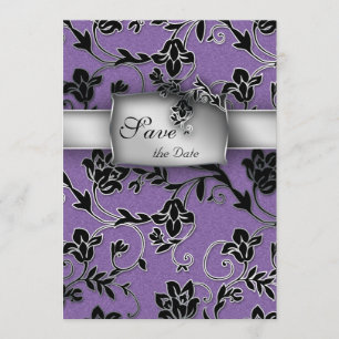 Elegant Save the Date Card Silver Floral Purple