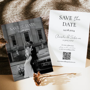 Elegant Save the Date Card with Wedding QR Code