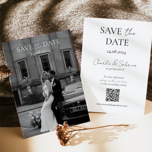 Elegant Save the Date Card with Wedding QR Code