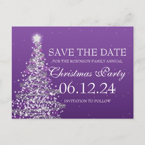 Elegant Save The Date Christmas Party Purple Announcement Postcard