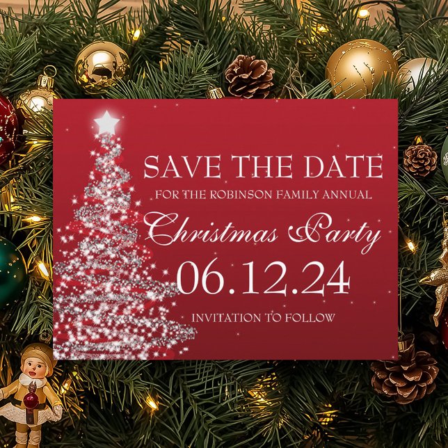 Elegant Save The Date Christmas Party Red Announcement Postcard (Elegant Save The Date Christmas Party Red Announcement Postcard)