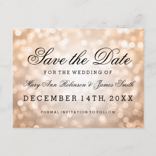 Elegant Save The Date Copper Glitter Lights Announcement Postcard