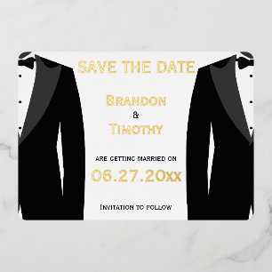 Elegant Save The Date Gay Wedding Real Gold Foil Invitation