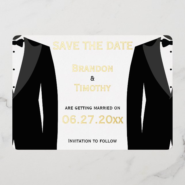 Elegant Save The Date Gay Wedding Real Gold Foil Invitation (Front)