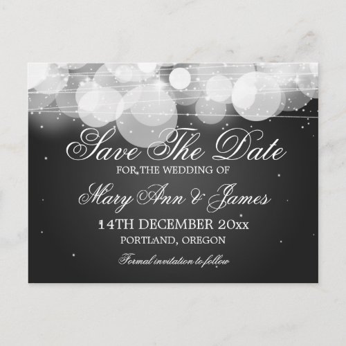 Elegant Save The Date Glow  Sparkle Black Announcement Postcard