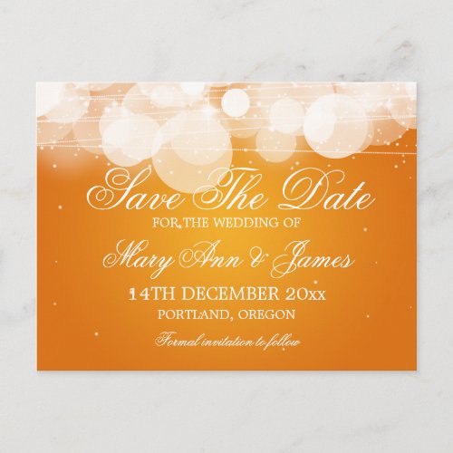 Elegant Save The Date Glow  Sparkle Orange Announcement Postcard