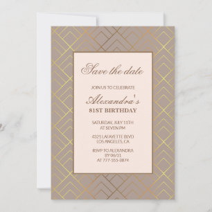 Elegant Save the date Gold Brown 81st birthday Invitation