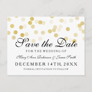 Elegant Save The Date Gold Foil Glitter Lights Announcement Postcard