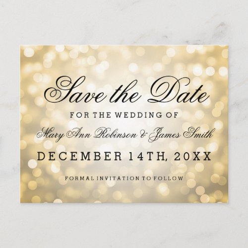 Elegant Save The Date Gold Glitter Lights Announcement Postcard