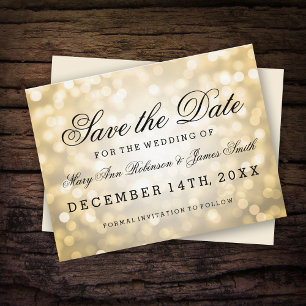 Elegant Save The Date Gold Glitter Lights Announcement Postcard
