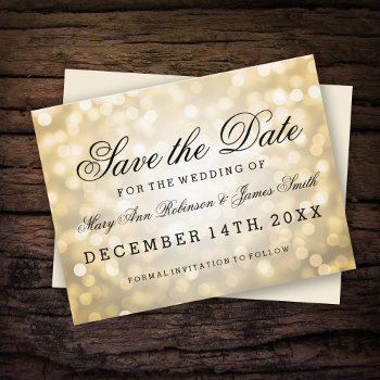 Elegant Save The Date Gold Glitter Lights Announcement Postcard by Rewards4life at Zazzle