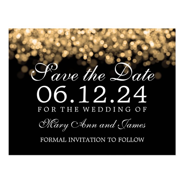 Elegant Save The Date Gold Lights Postcard | Zazzle