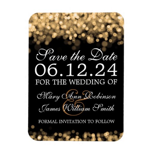 Elegant Save The Date Gold Lights Rectangle Magnets | Zazzle