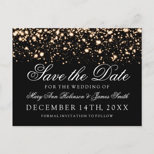 Elegant Save The Date Gold Midnight Glam Announcement Postcard