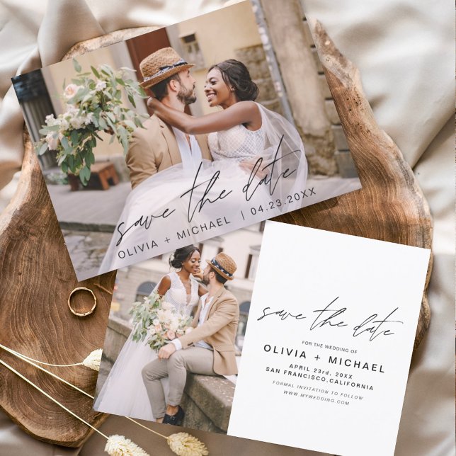 Elegant Save the Date Handwritten Photo Minimalist Invitation (Creator Uploaded)