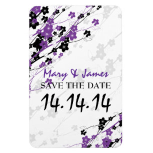 Elegant Save The Date  Japanese Flowers Purple Magnet