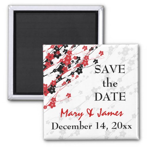 Elegant Save The Date  Japanese Flowers Red Magnet