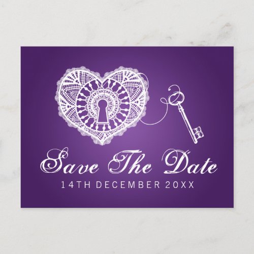 Elegant Save The Date Key To My Heart Purple Announcement Postcard