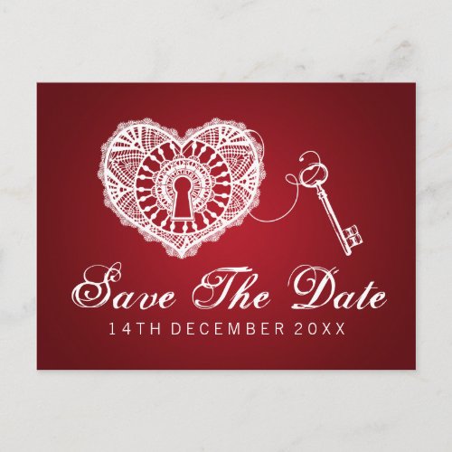Elegant Save The Date Key To My Heart Red Announcement Postcard