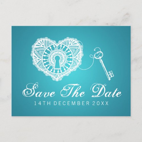 Elegant Save The Date Key To My Heart Turquoise Announcement Postcard