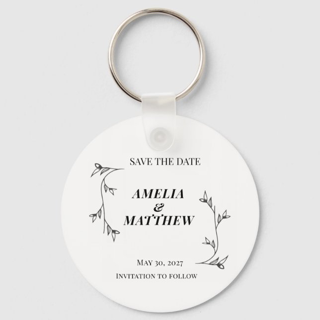 Elegant Save the Date Keychain, Minimalist Keychain (Front)