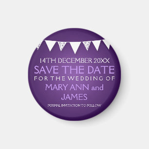 Elegant Save The Date Love Bunting Purple Magnet