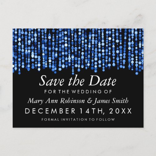 Elegant Save The Date Modern Blue Lights Announcement Postcard